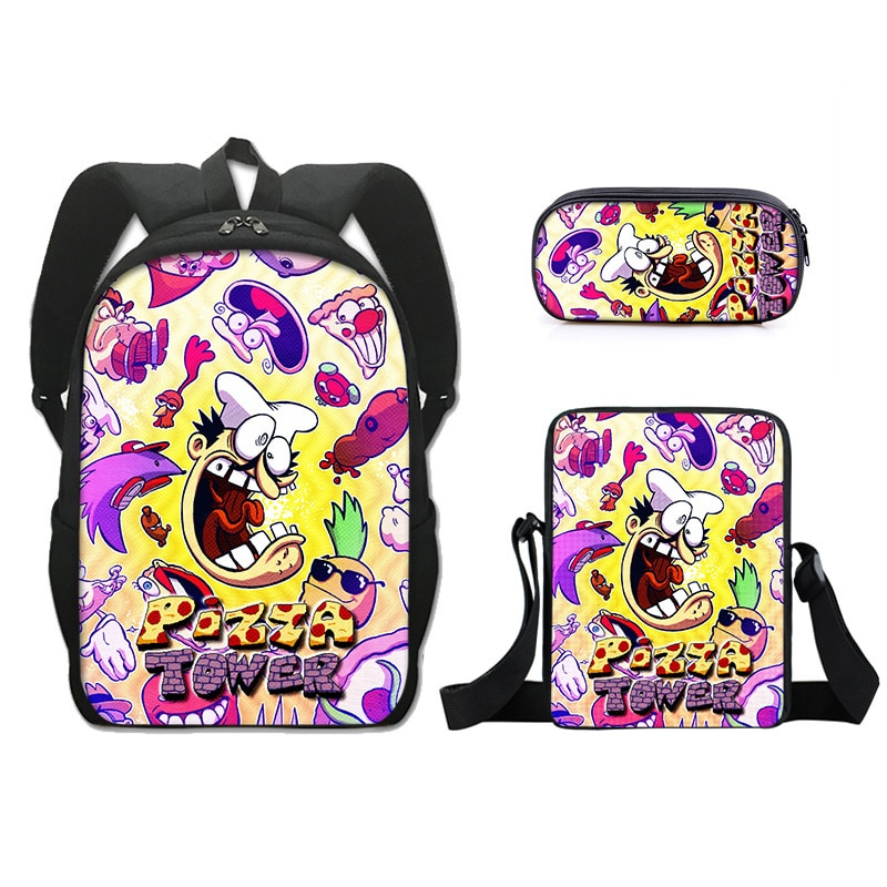 24 Style Pizza Tower School Bag Polyester Backpack Single Layer Pen Bag Small Body Bag Three 1 - Pizza Tower Plush