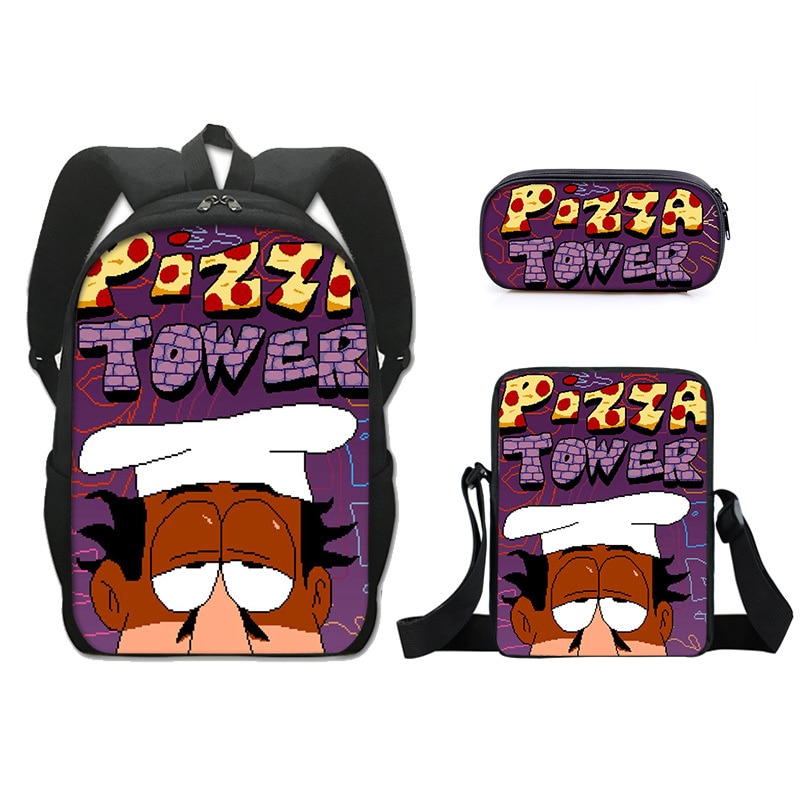 Pizza Tower Backpack Pen Bag Small Body Bag Three Piece Package For Kid ...