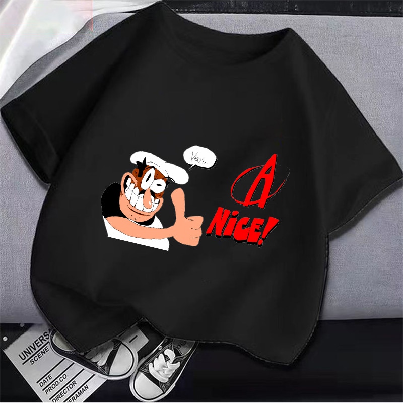 Pizza Tower T shirt Cartoon Tees Black and White Kids Summer Tee Shirt Cotton Clothes Short 1 - Pizza Tower Plush